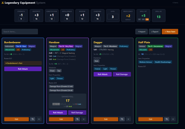 D&D Legendary Equipment System